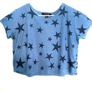 Relaxed fit stars graphic print tee scoop neck short sleeves crop top